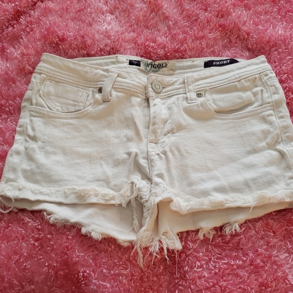 White distressed denim shorts